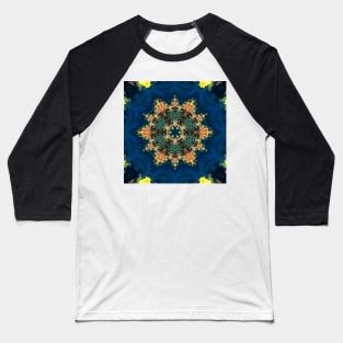 Psychedelic Kaleidoscope Yellow Blue and Green Baseball T-Shirt